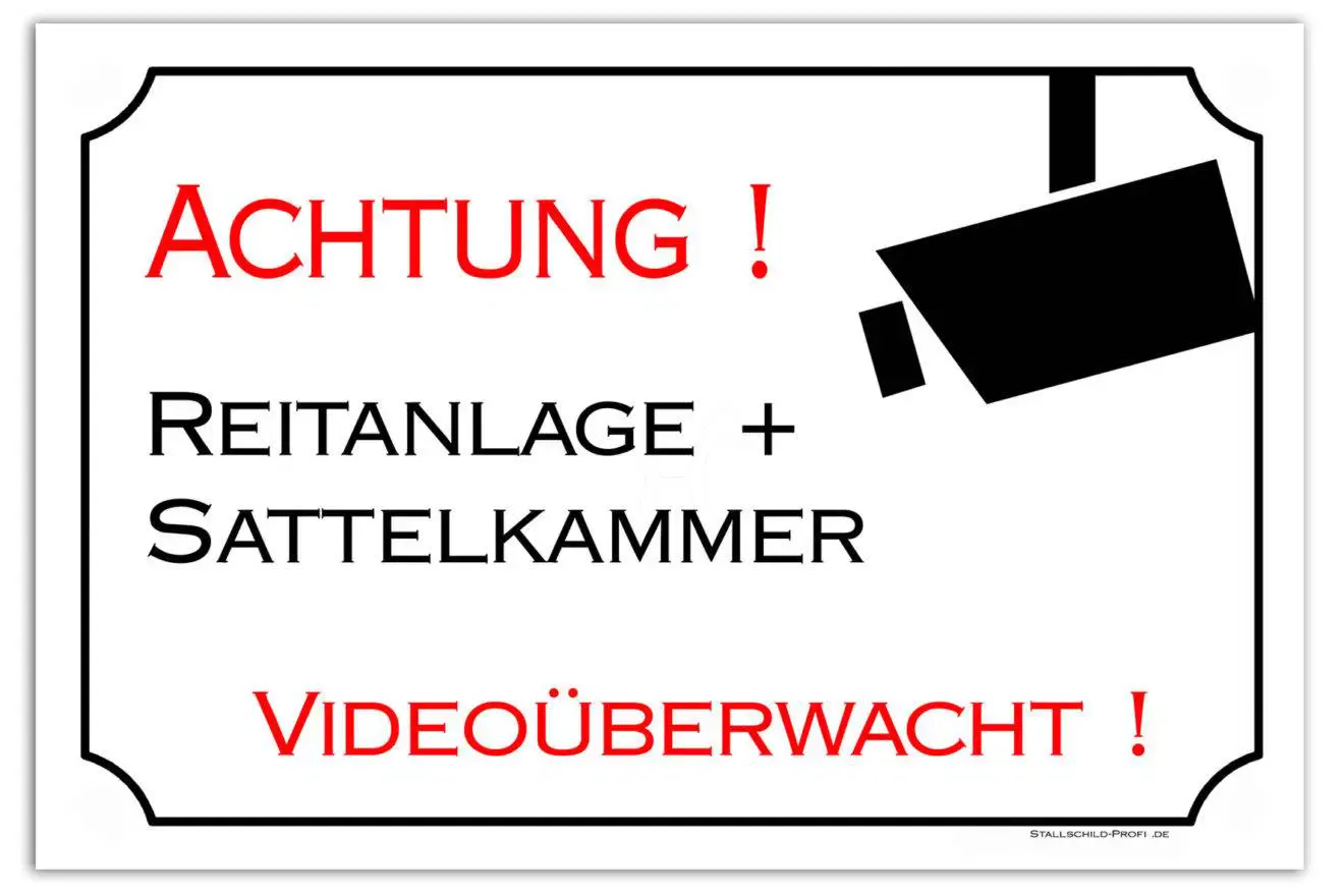 Videoüberwacht - Ein Schild mit der Aufschrift „Stallschild Stalltafel „Füttern verboten – Schlundverstopfung“ (Kopie) retalage satkamer video.