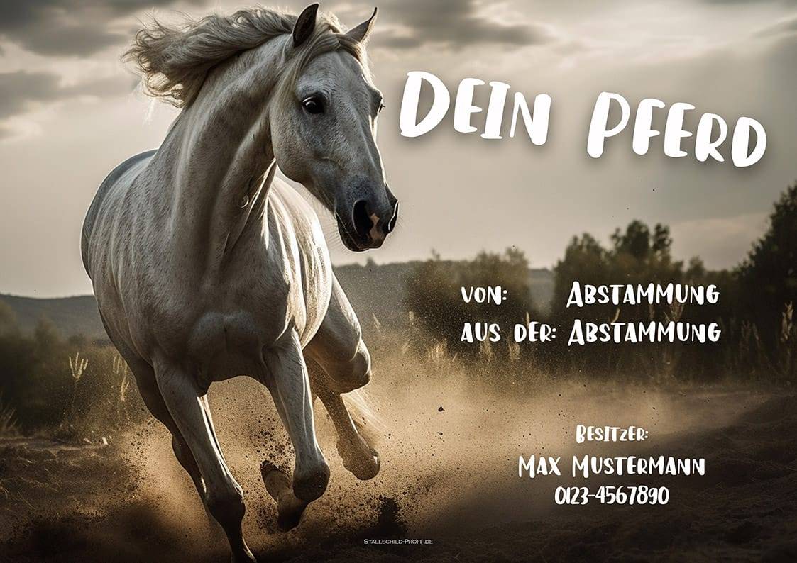 individuelles Boxenschild DEIN PFERD mit Pferdenamen, Abstammung, Brandzeichen