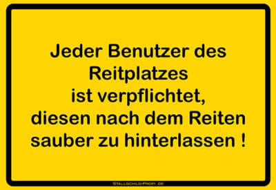 Jeder Benutzer des Reitplatzes Schild gelb