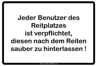 Jeder Benutzer des Reitplatzes Schild weiß