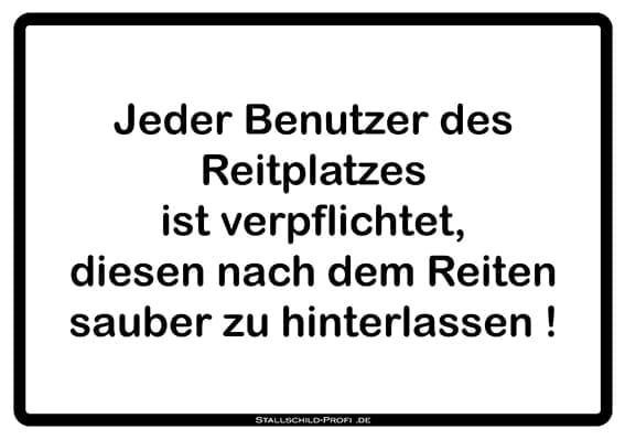 Jeder Benutzer des Reitplatzes Schild weiß