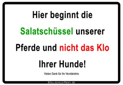 Hier beginnt die Salatschüssel unserer Pferde - Schild