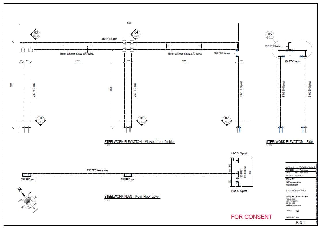 Steelwork structural engineering plan drawing for a building project.