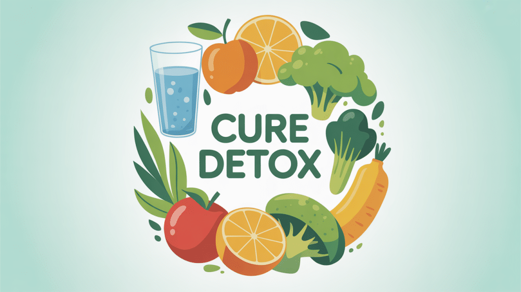Illustration cure detox fruits légumes eau silhouette dynamique