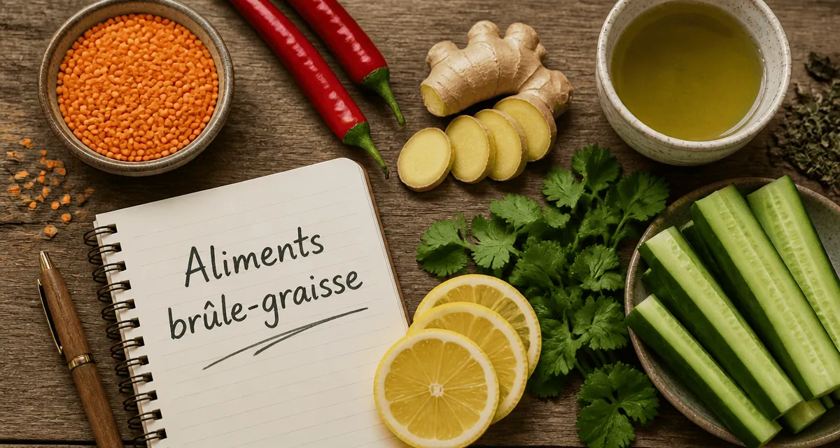 aliments brûle graisse lentilles piment gingembre citron coriandre thé vert concombre