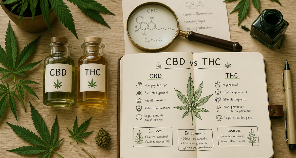 difference cbd et thc flacons et infographie comparative