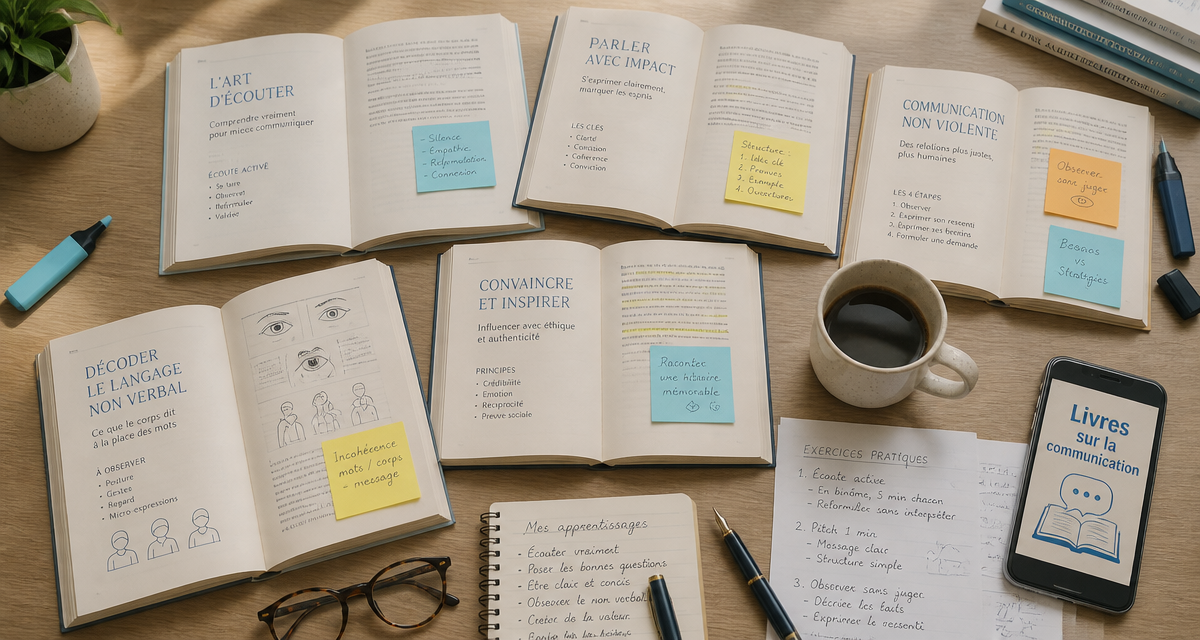 livre sur la communication sur un bureau avec exercices