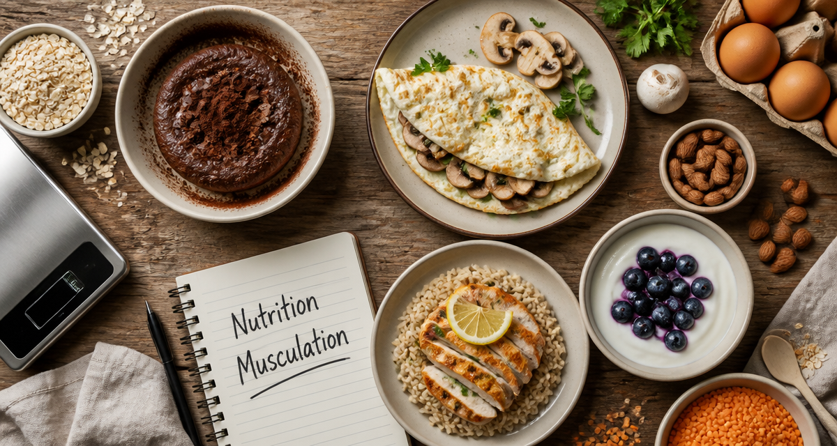 Recette riche en proteine musculation, assiettes variées sur table