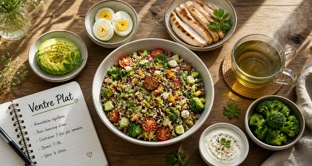 aliment pour perdre le ventre bol salade quinoa avocat poulet œuf brocolis