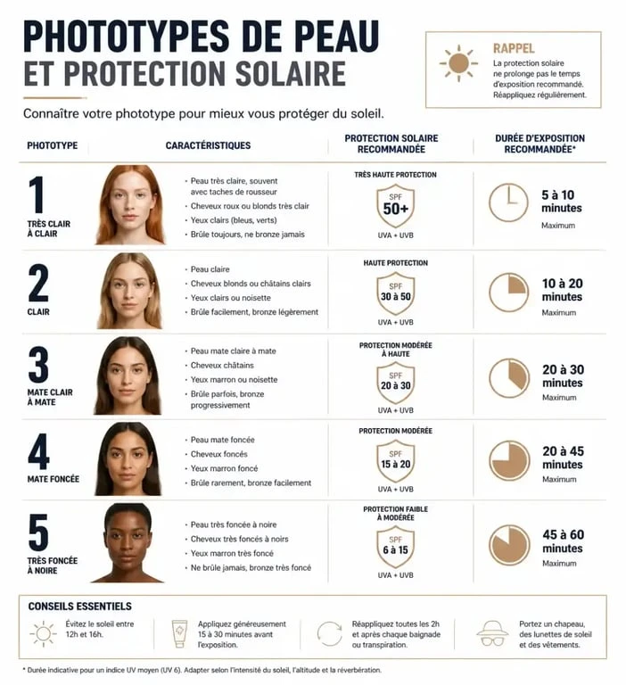 Infographie sur les phototypes de peau et conseils pour bronzer naturellement sans danger