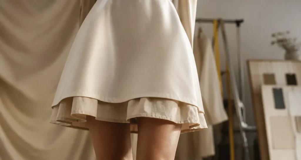 Jupon sous robe courte beige visible sous robe courte, sans transparence