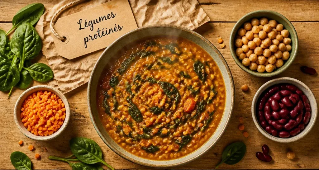 Légumes riches en proteines : curry de lentilles et pois chiches