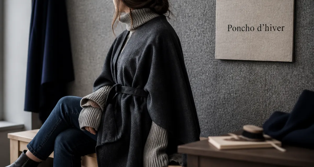 Manteau poncho femme en laine cachemire anthracite, studio