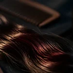 Reflet rouge sur cheveux noir, brillance rubis sur mèches