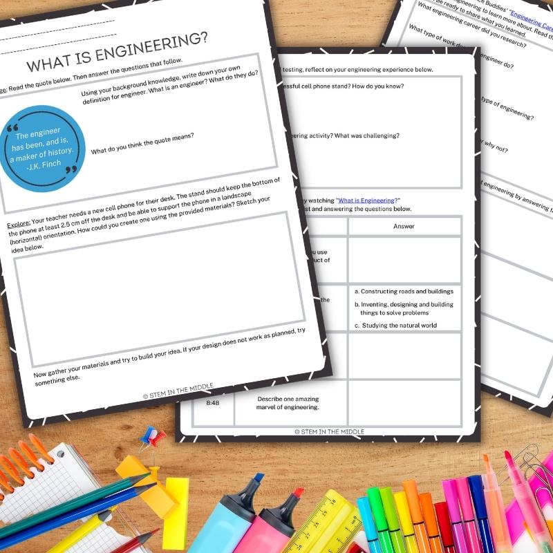 What is engineering middle school STEM lesson plan worksheets