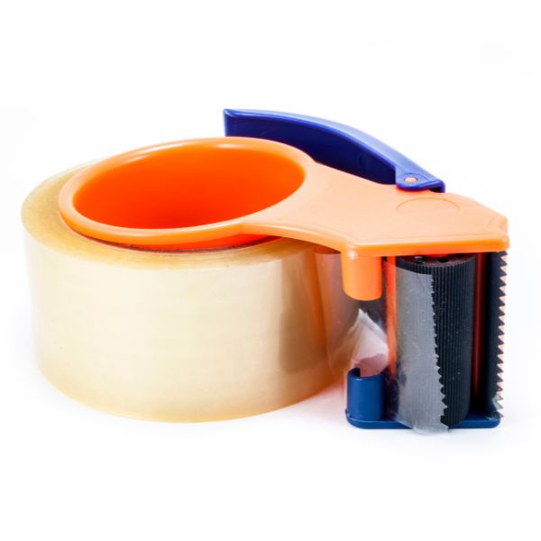 This image shows a roll of clear packing tape.