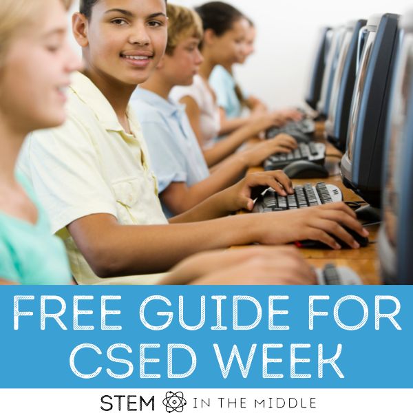 This image shows students in a computer lab. The text reads "Free guide for CSED Week."