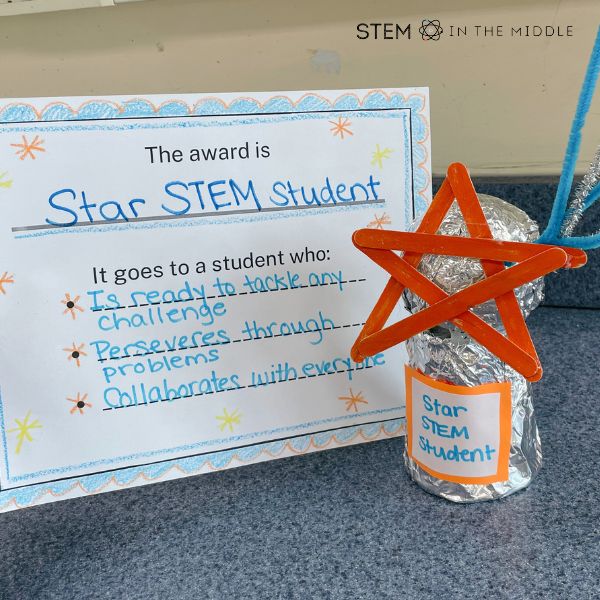 This image shows a DIY award certificate and trophy titled "Star STEM Student."