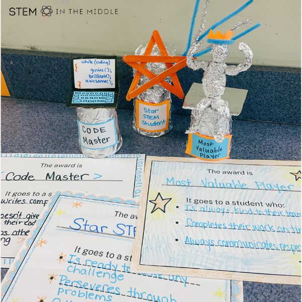 This image shows 3 DIY awards and trophies, including "Code Master," "Star STEM Student," and "Most Valuable Player."