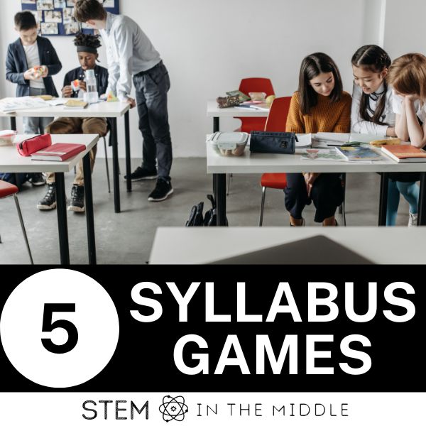 This image shows two groups of three teenaged kids in a classroom. Each group is talking around a desk with various school supplies on the table in front of them.
