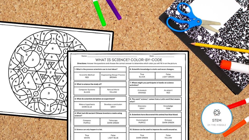 This image shows a "What is Science?" color-by-number activity.