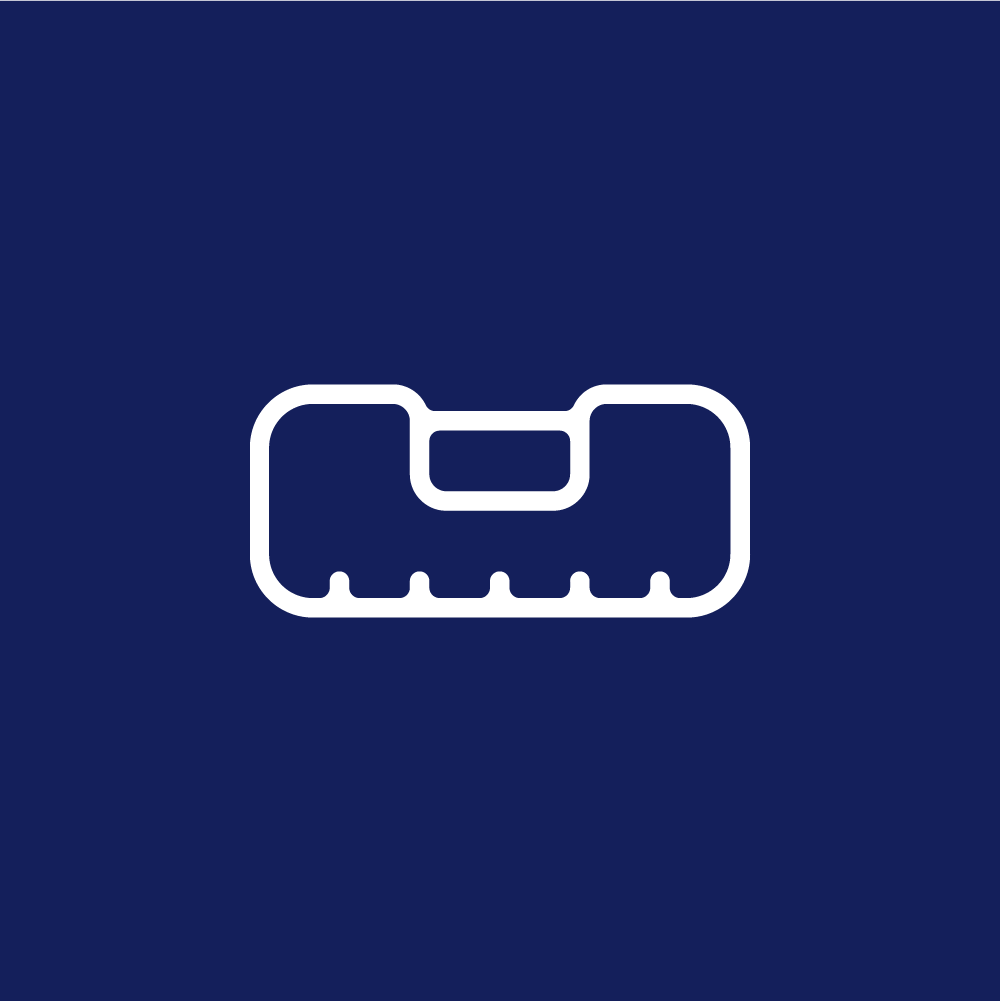 A white icon of a ruler on a blue background.
