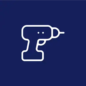 A drill icon on a blue background.
