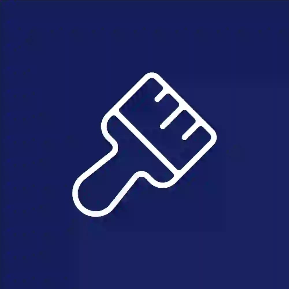 A paintbrush icon on a blue background.