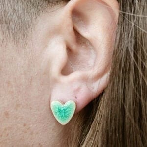 green glass heart earrings