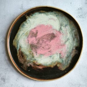 platter in pink, brown and white