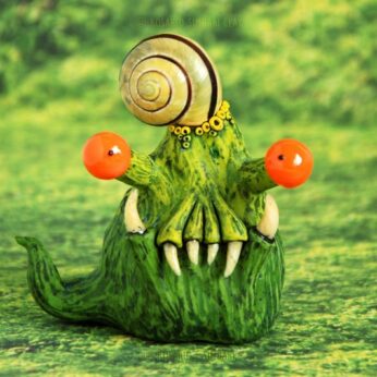 Custom weird snail art sculpture. Creepy cute monster creature. Original good luck fantasy figurine