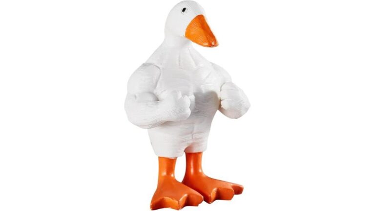 Whimsical duck with human muscular features, playful design, perfect for unique decor or collectibles.