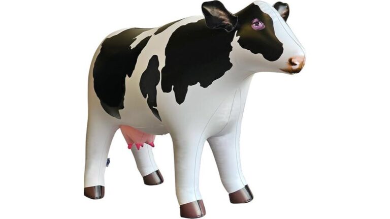Colorful cow-shaped float with realistic black and white spots, perfect for pool parties and beach days.