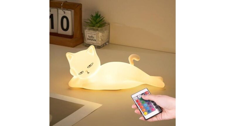LED cat-shaped night light adjustable via remote, perfect for home decor and sleep ambiance.
