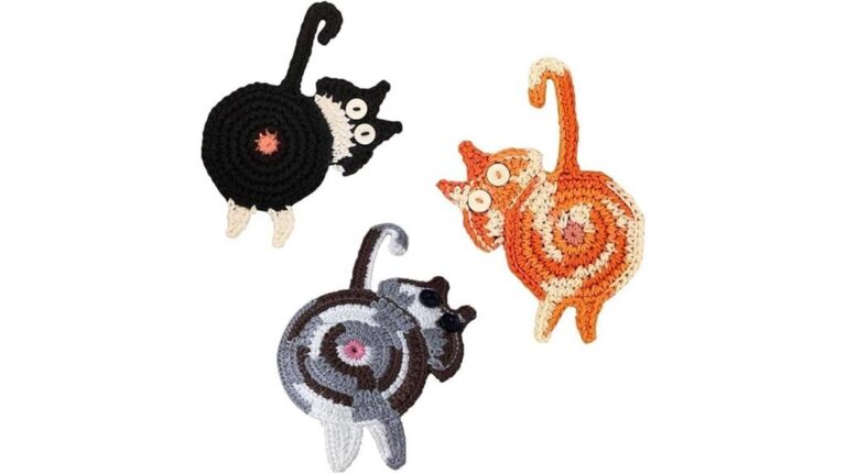 Crfted crochet cat toys, adorable spiral design, ideal for cats and handmade decor.