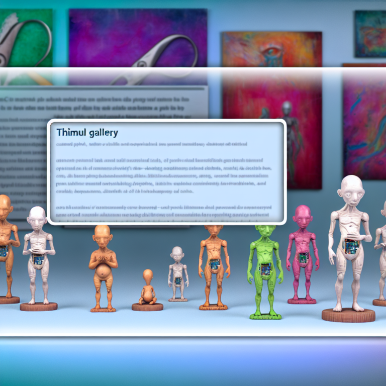 Colorful alien sculptures displayed at Thimul gallery in a modern art exhibit.