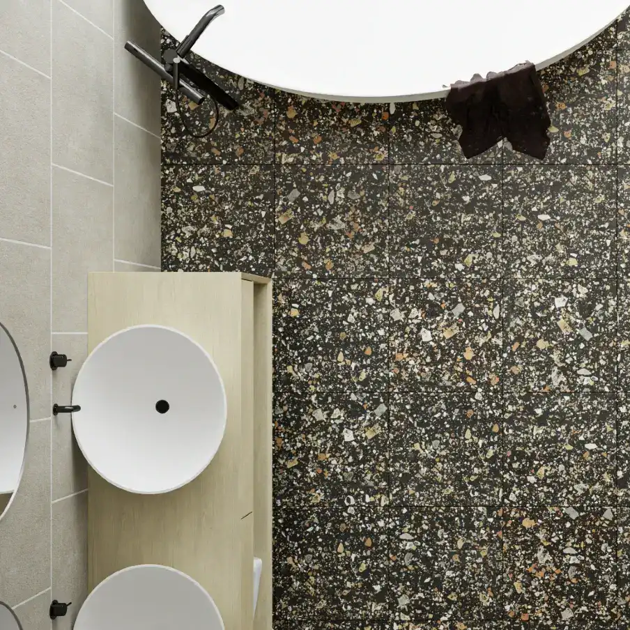 Feinsteinzeug in Terrazzo-Optik