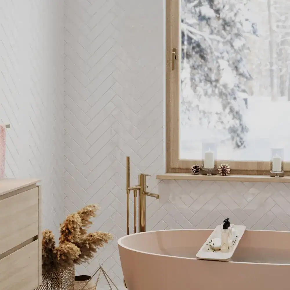 Weisse Metrofliesen glänzend