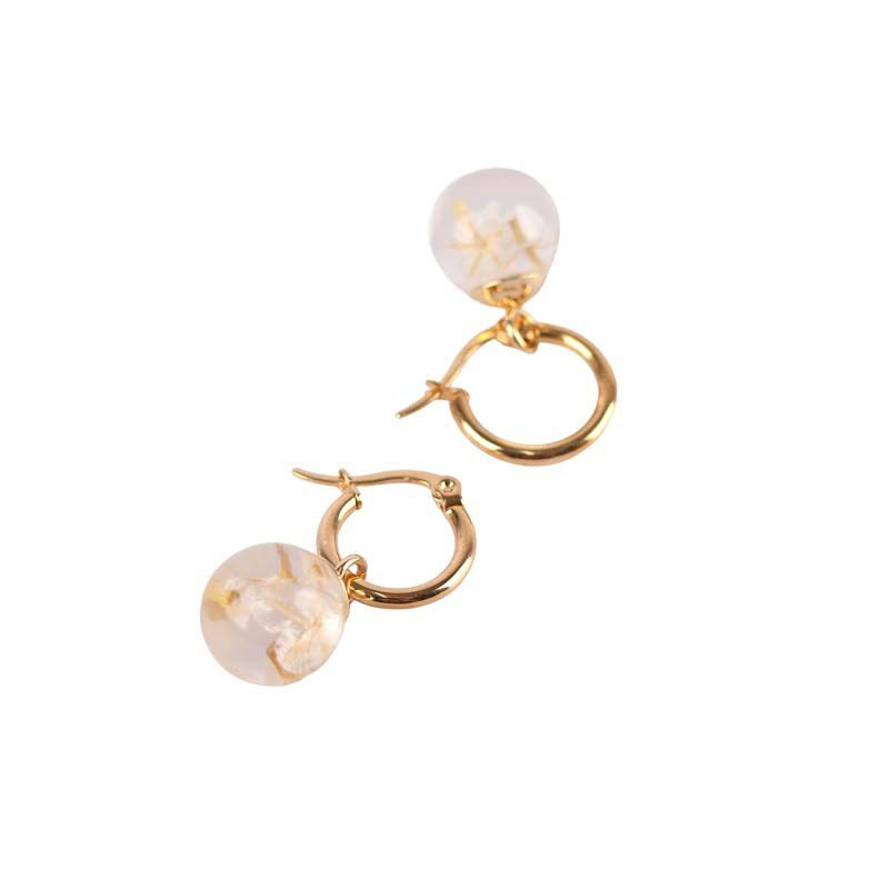 Golden-Hoops-Daisy-Small Globe Hoop Earrings Small – Stainless Steel Gold-Plated with Wild Daisy - Image 1