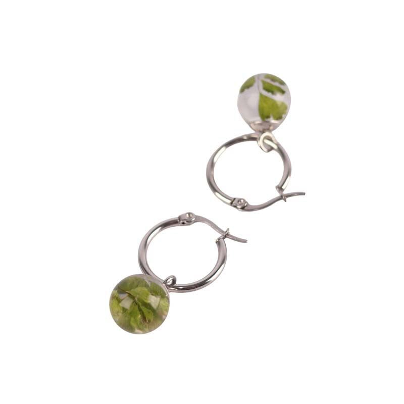 Globe Hoop Earrings Large - Stainless Steel with Maiden Hair - Image 1