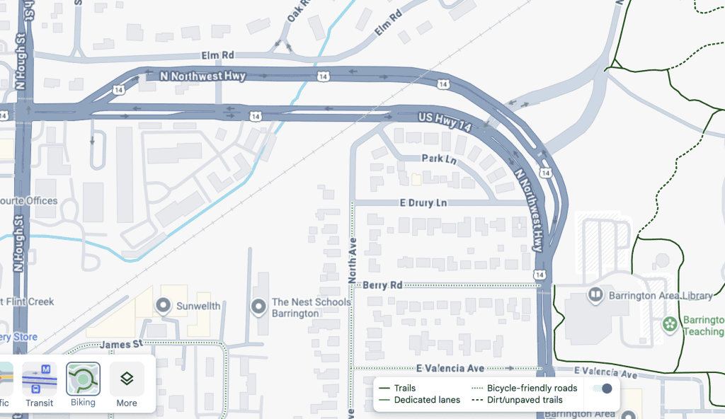 Scenic suburban Chicago bike trails and bicycle-friendly roads for cycling.