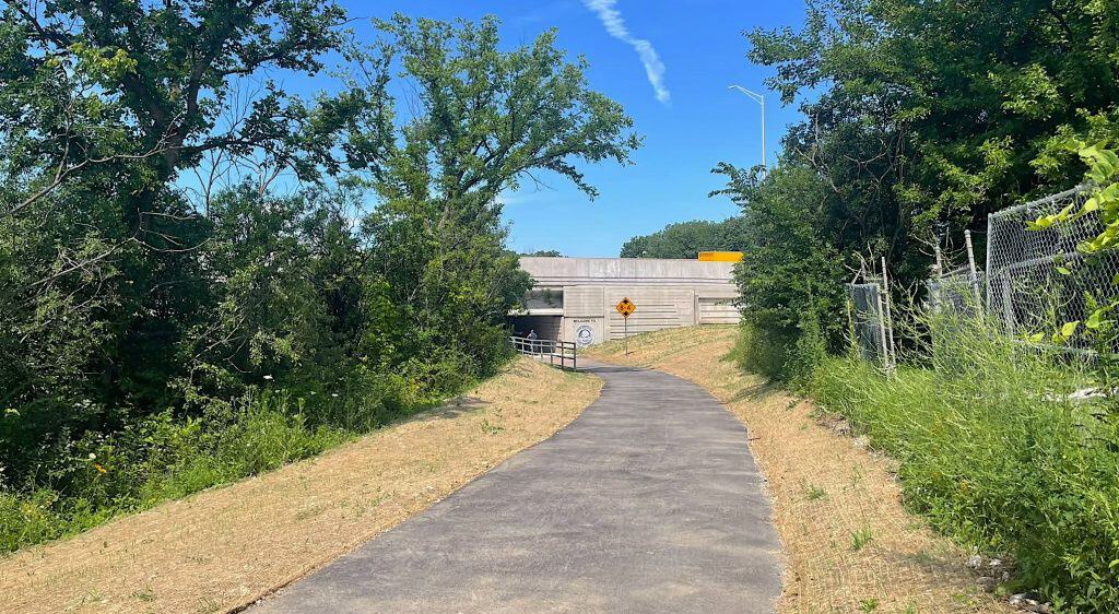 Newly paved trail at Salt Creek Trail reopening near I-294 in suburban Chicago.