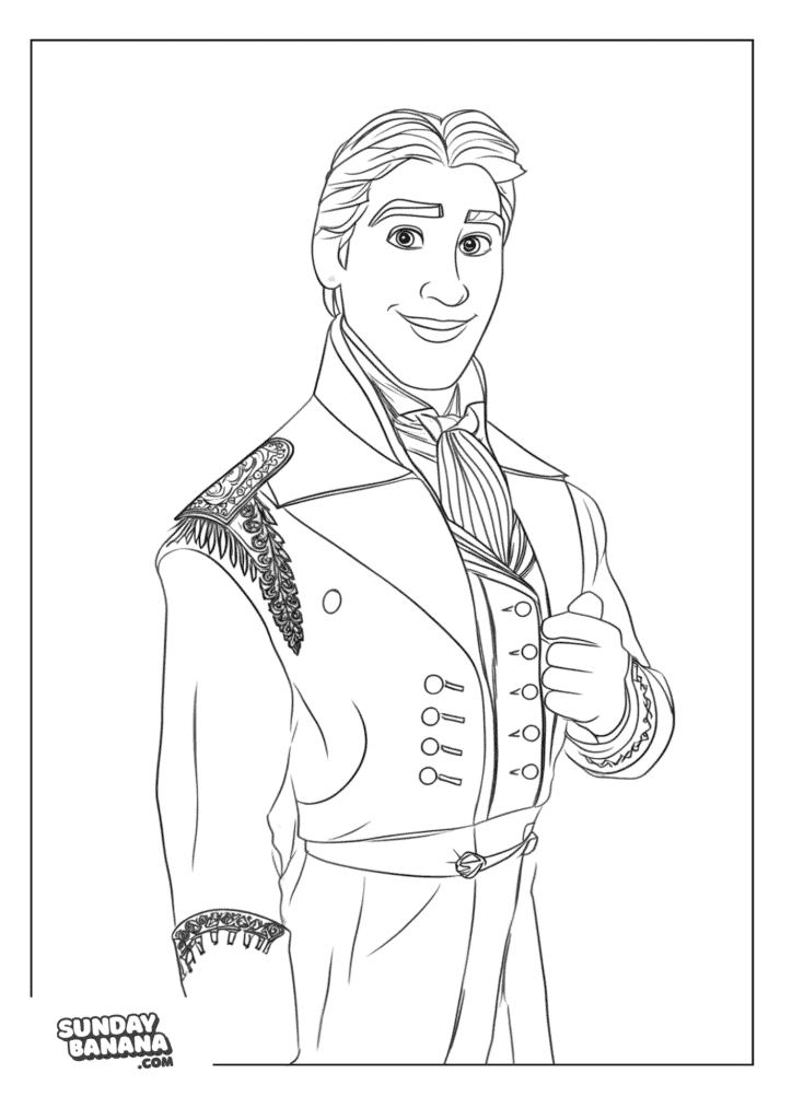 Prince Hans Looking Dapper in formal wear in Portrait Pose Disney Frozen coloring page