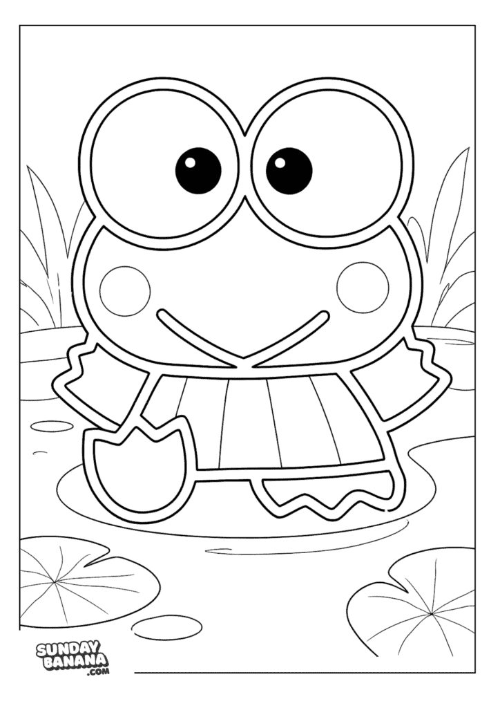 Keroppi waving hi and looking cute Hello Kitty coloring page