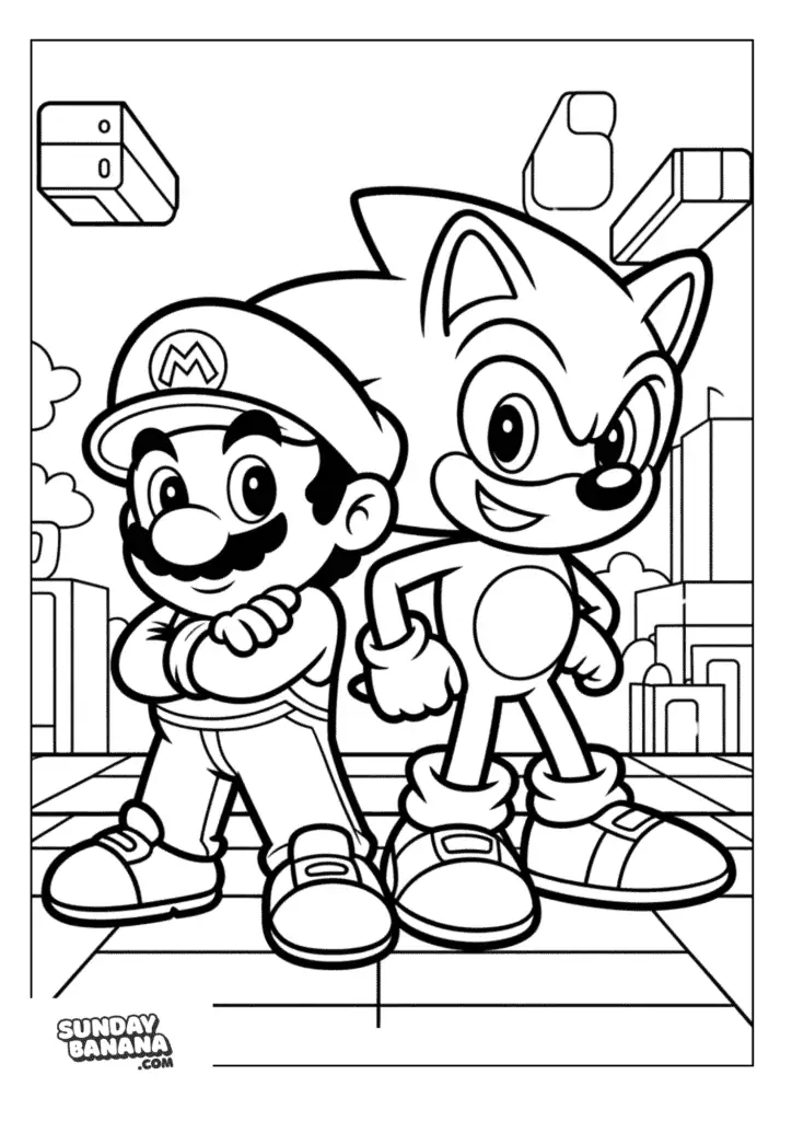 mario-and-sonic-pose-coloring-page