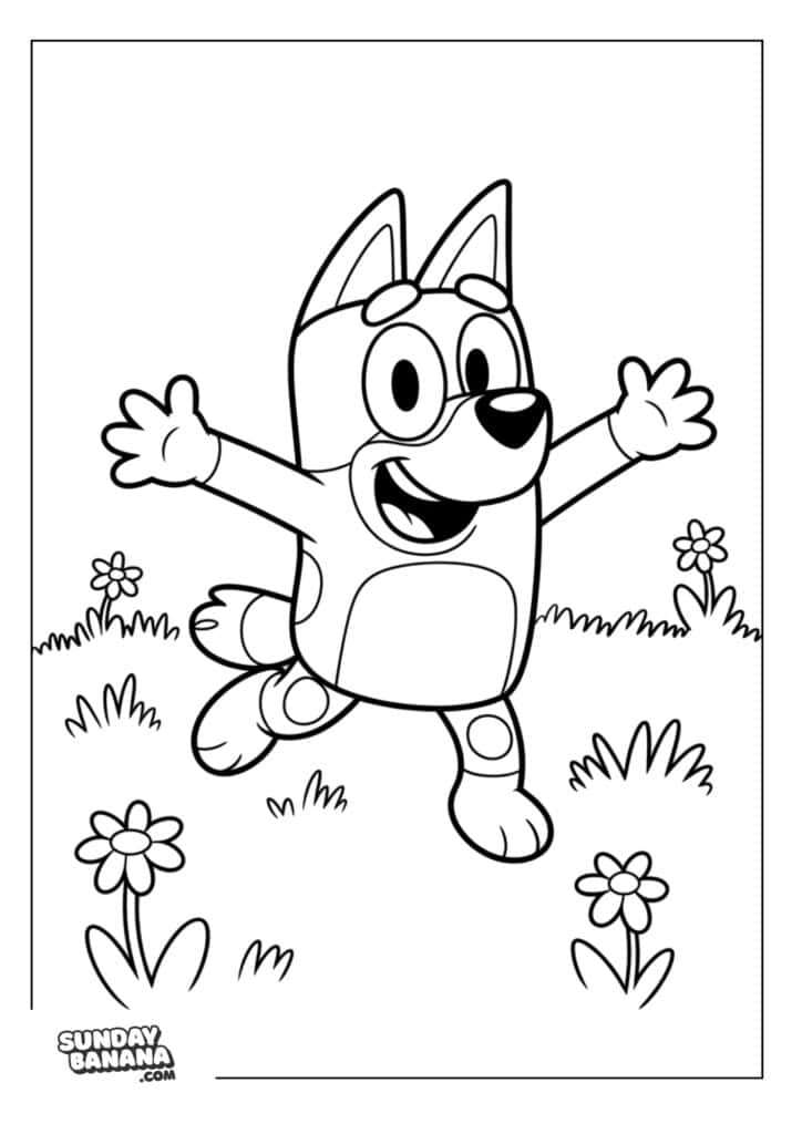 Bluey with open arms wanting a hug coloring page