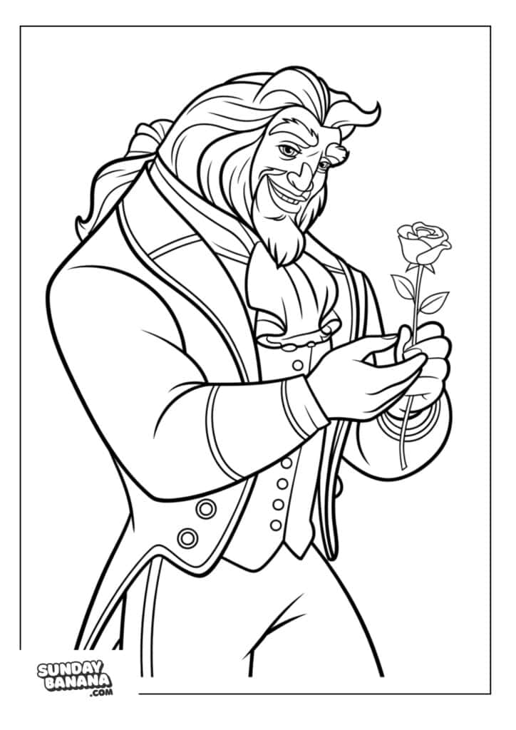Beast holding onto magic rose Beauty and the Beast coloring page