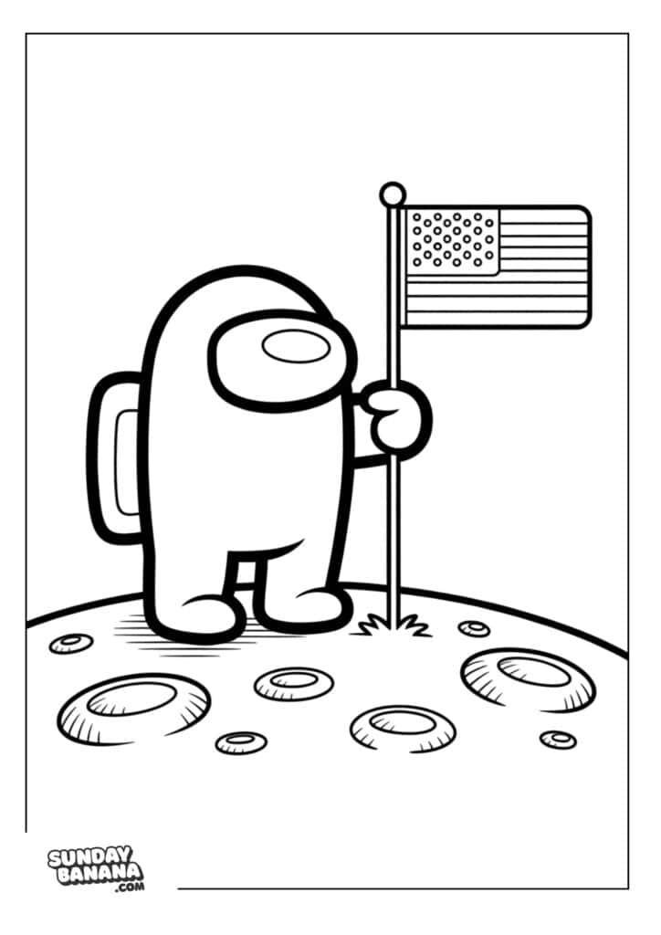 Crewmate planting flag on moon Among Us coloring page