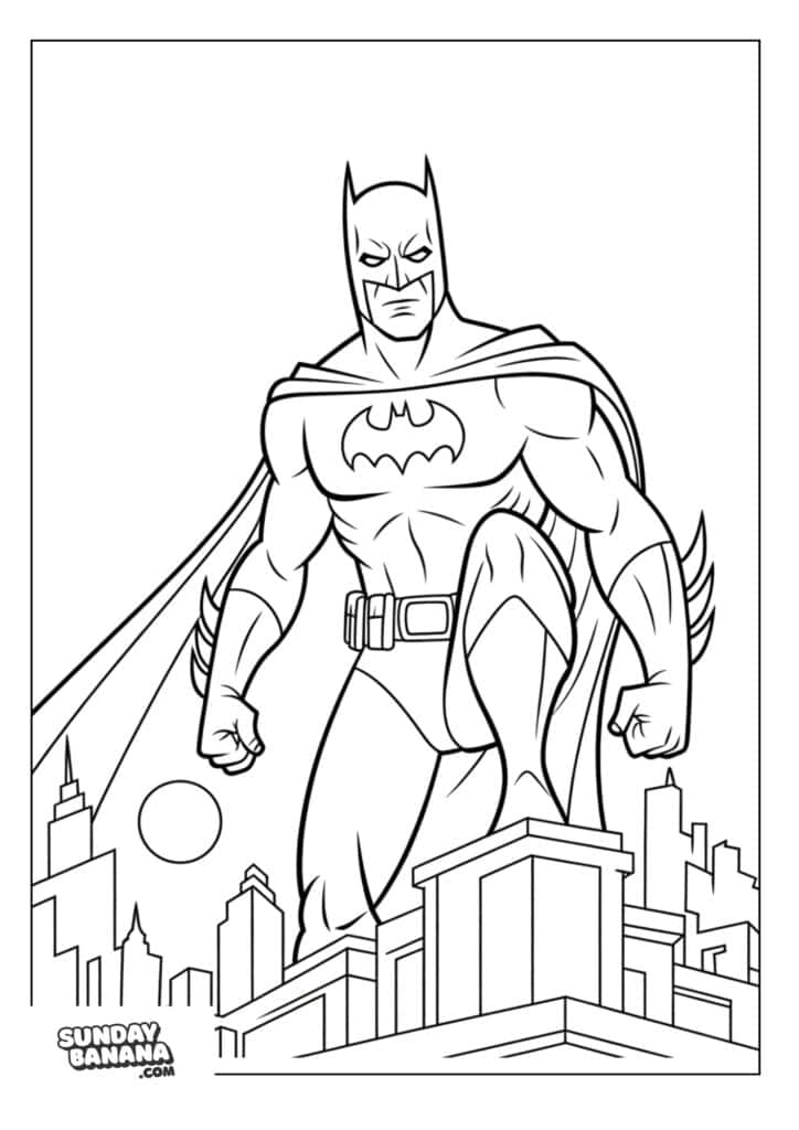 Patrolling on building rooftop Batman coloring page