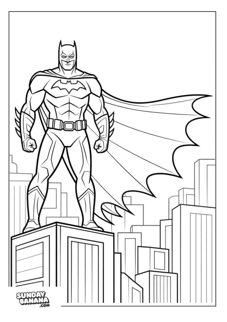 Iconic Pose on building rooftop Batman coloring page
